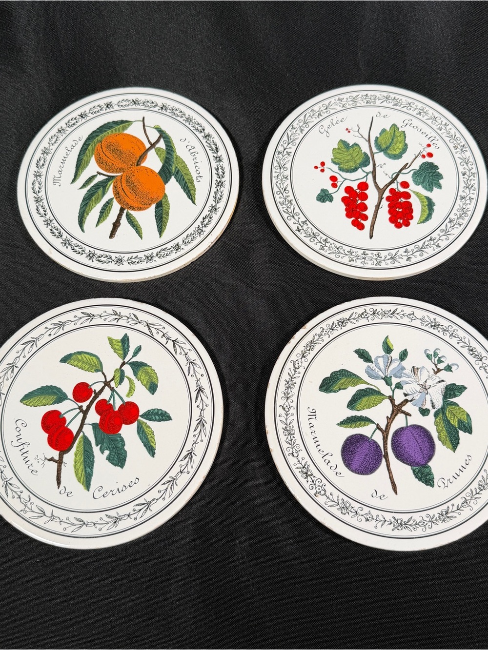 Vintage French Fruit Ceramic Trivet Set of 4